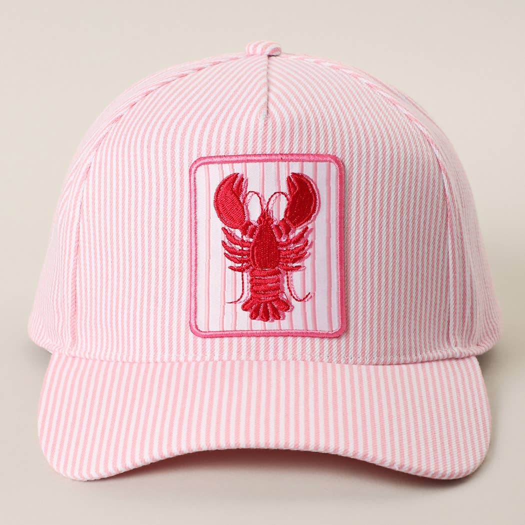Lobster Embroidered Patch Seersucker Trucker Hat: BLUE / ONE SIZE