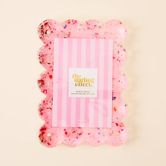 Rectangle Scalloped Acrylic Frame-Confetti Pink
