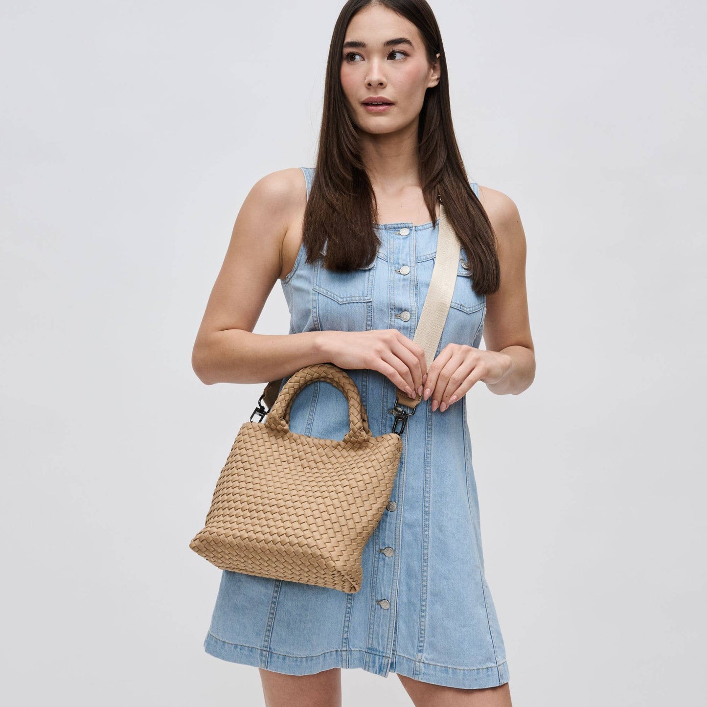 Sky's The Limit Small Woven Neoprene Crossbody: Sand