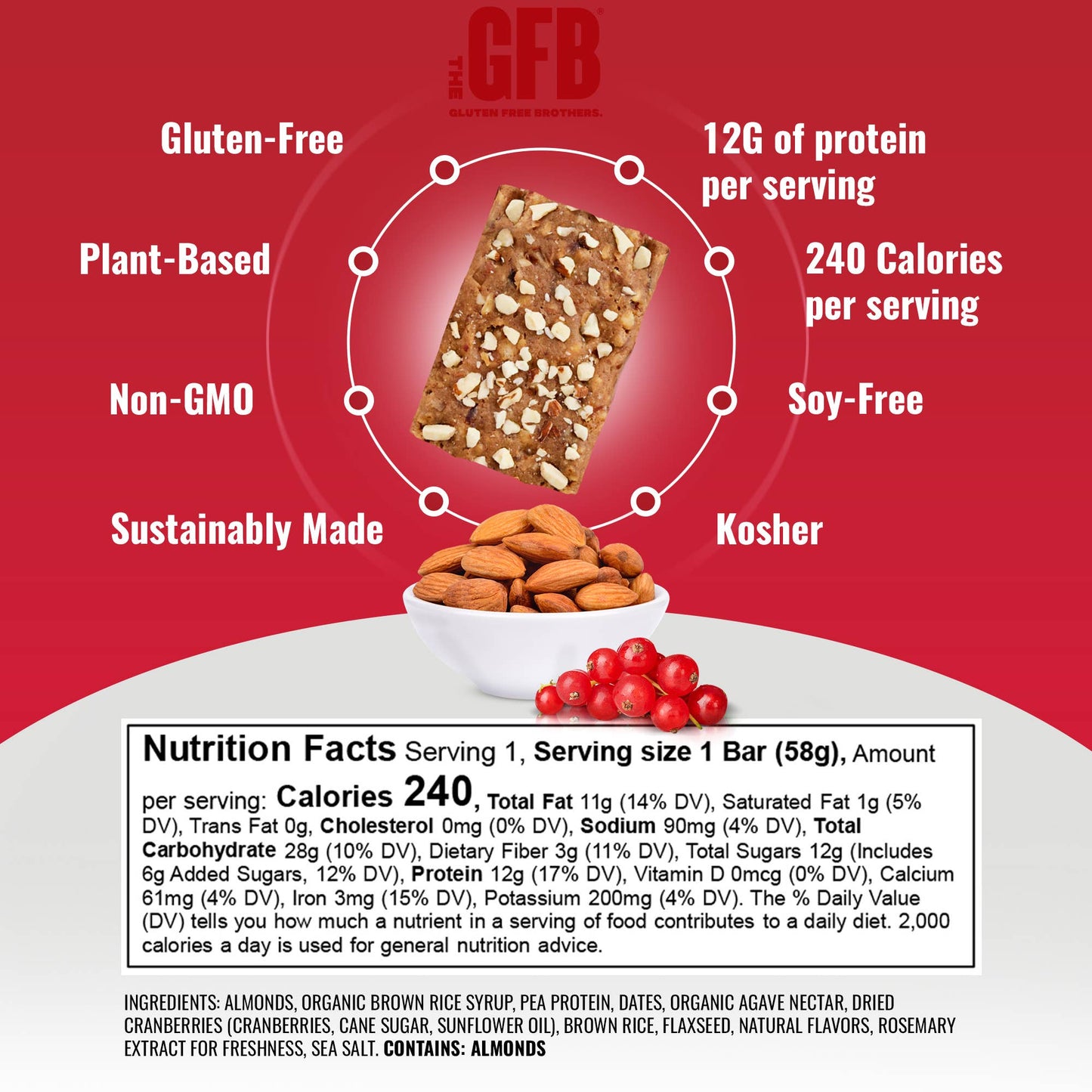 The GFB: Cranberry Toasted Almond Protein Snack Bar