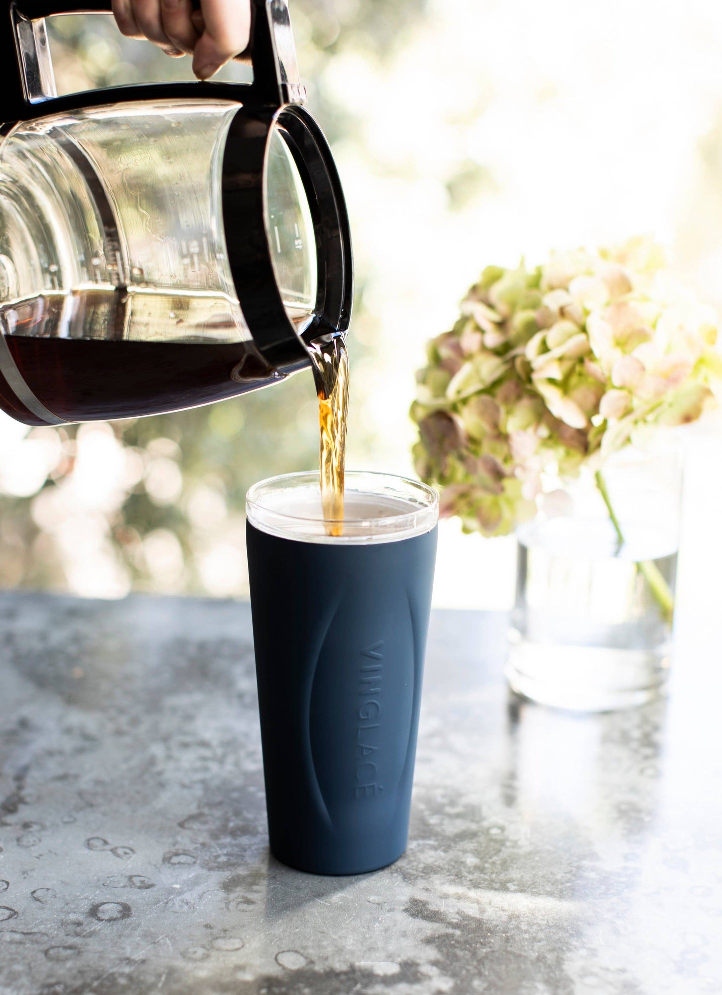 Navy Glass Lined Tumbler 14 oz.