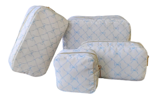 Baby Blue Nylon Bow Makeup Bag: Small