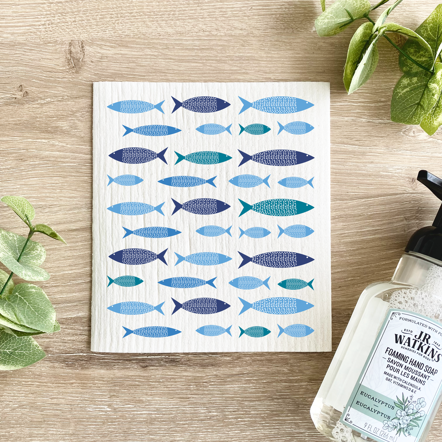 Blue Fish Pattern - Swedish Dishcloth