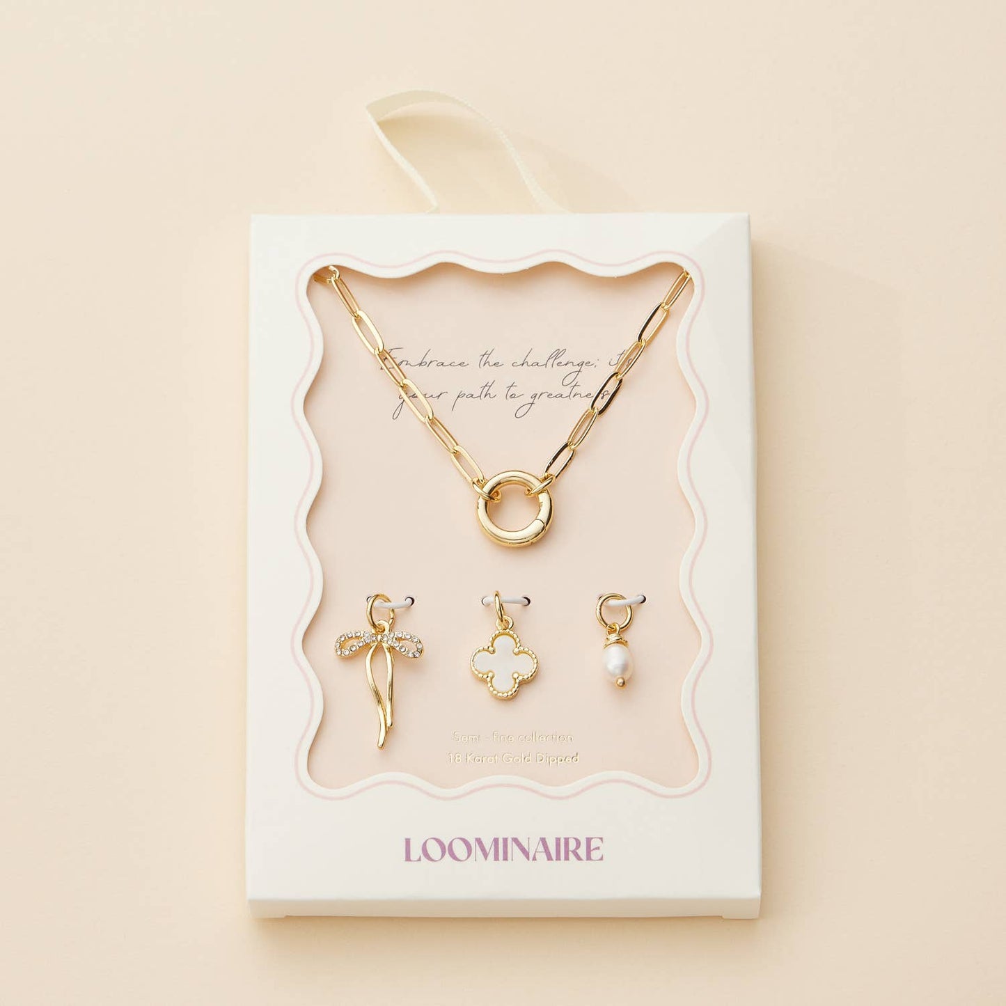 Gold Dipped Bow Charm Necklace with Clover and Pearl: Gold / One / 4DN18068