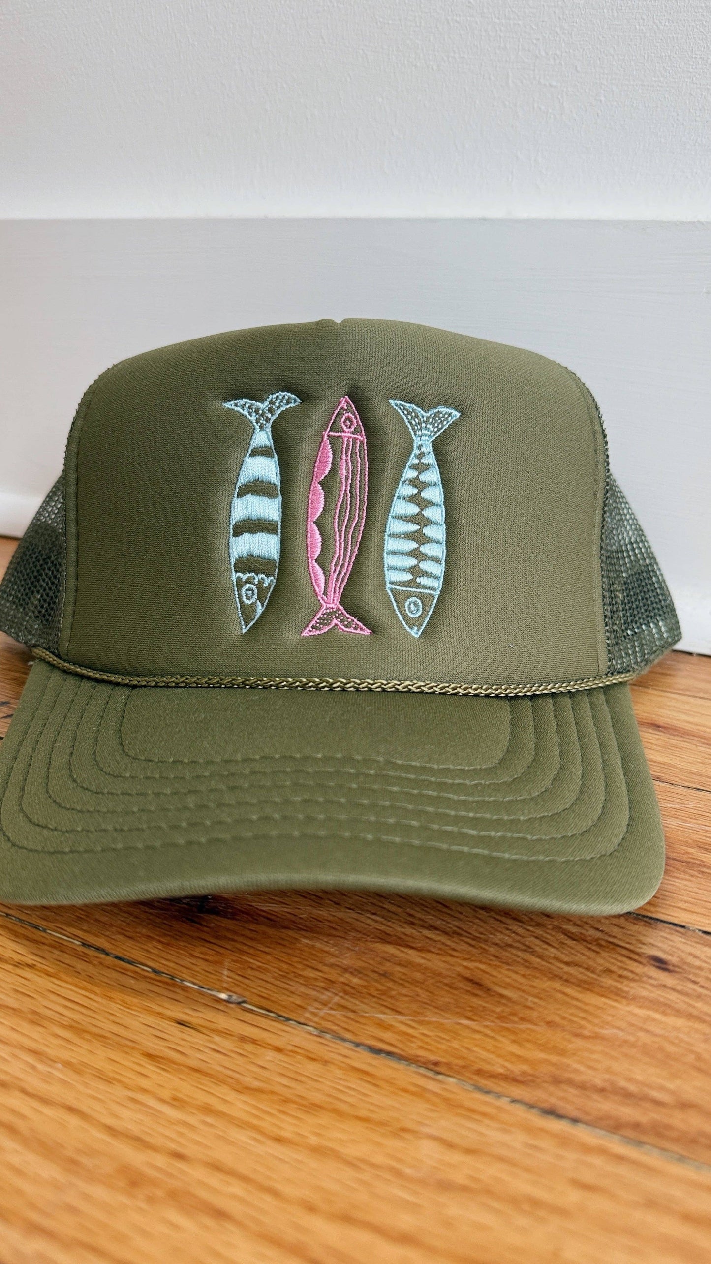 Sardine Hat: Red + tan canvas hat | red white + blue thread