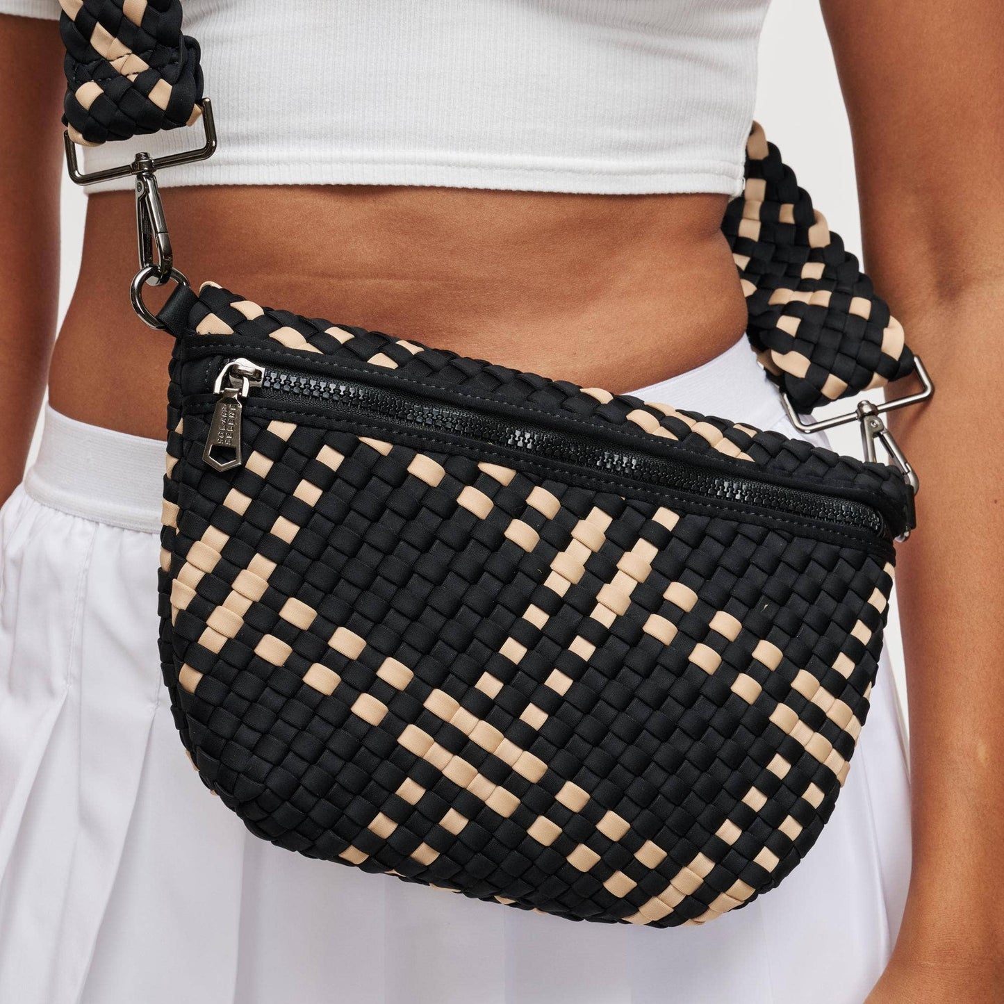 Ethereal - Woven Neoprene Crossbody: Black Nude