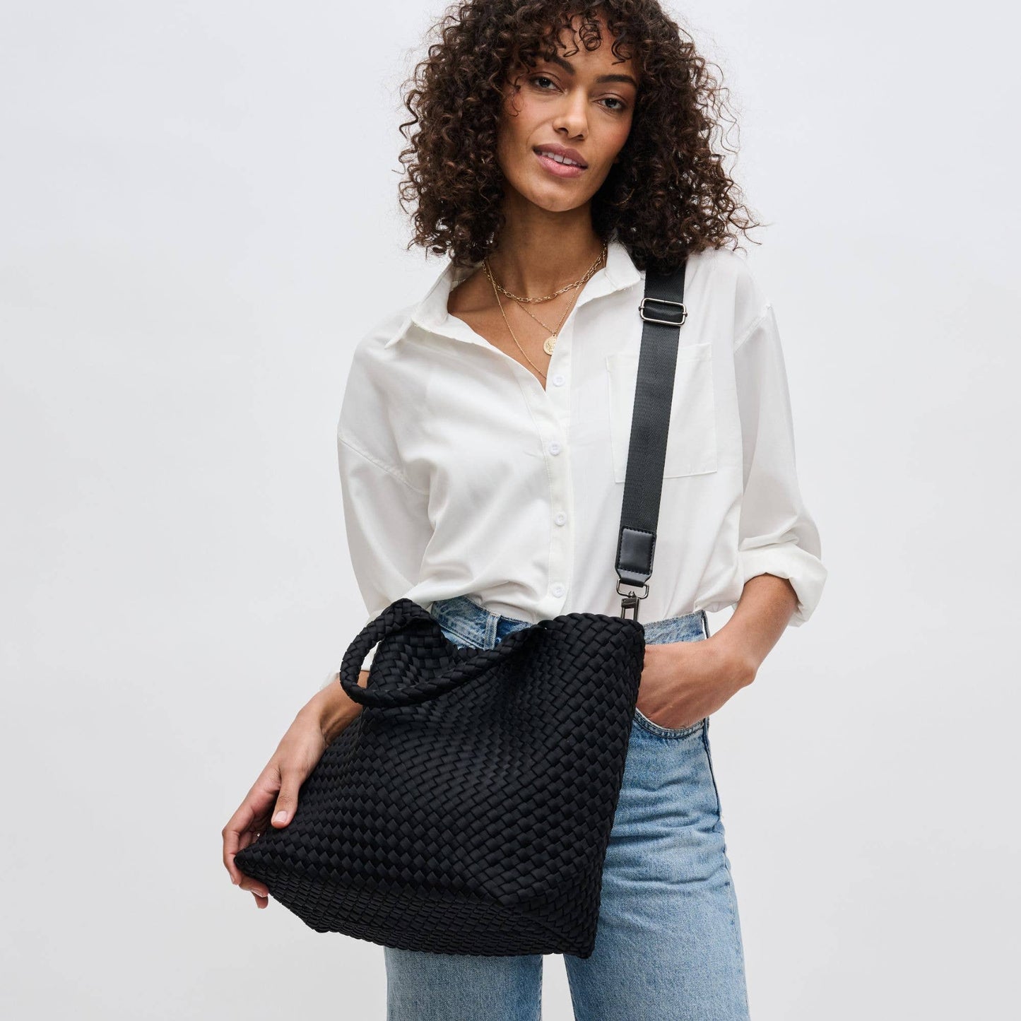 Sky's The Limit Medium Woven Neoprene Tote: Black