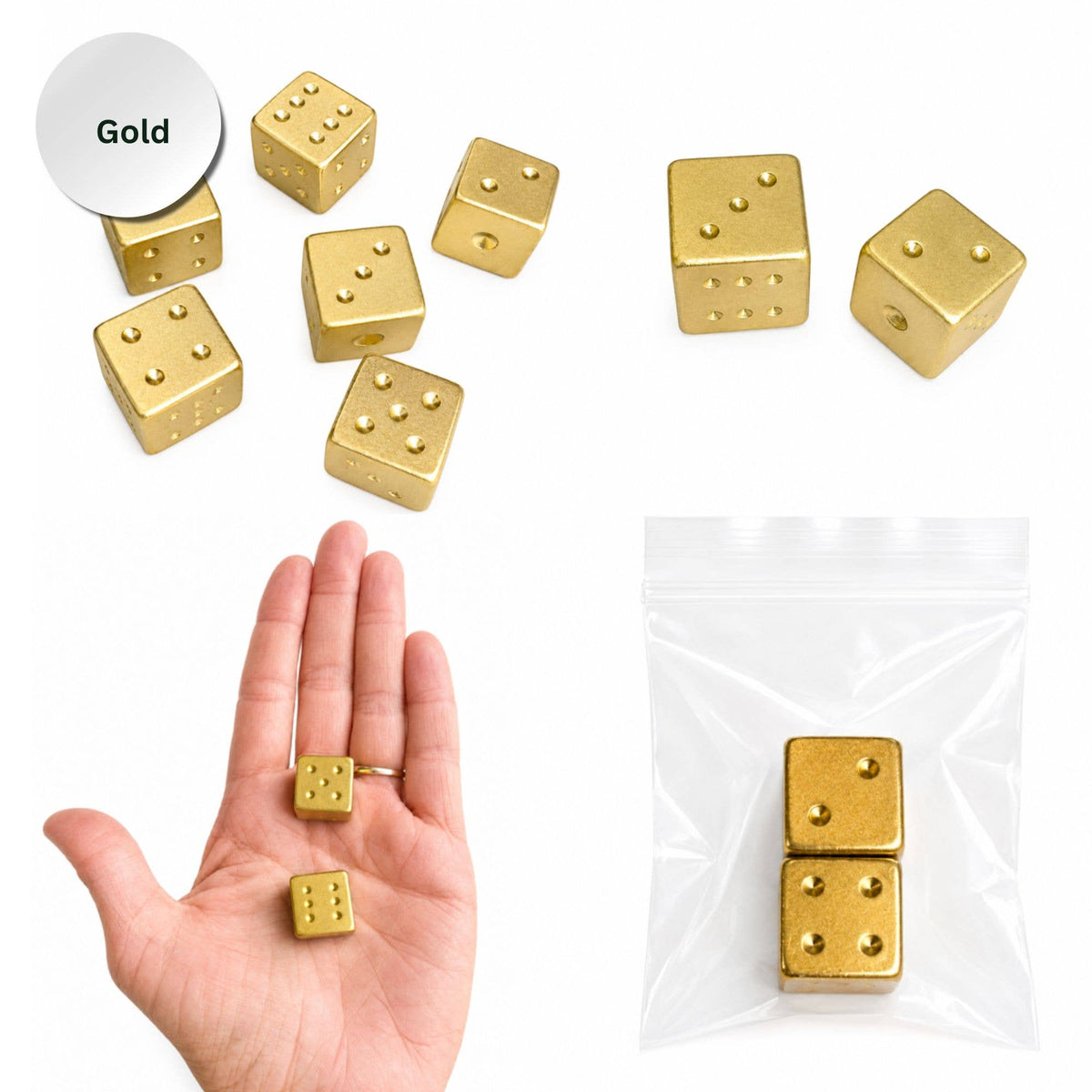 Gold and Silver Luxe Solid Metal Mahjong Dice Gift Ready: Gold