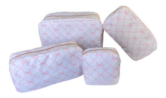 Pink Nylon Bow Makeup Bag: Xl large