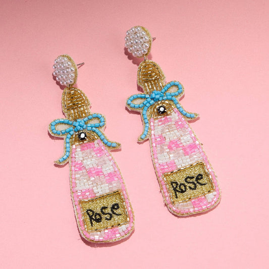 Beaded Rosé Bottle Earrings – Fun Statement Jewelry: Multicolor / One / 4KE37512
