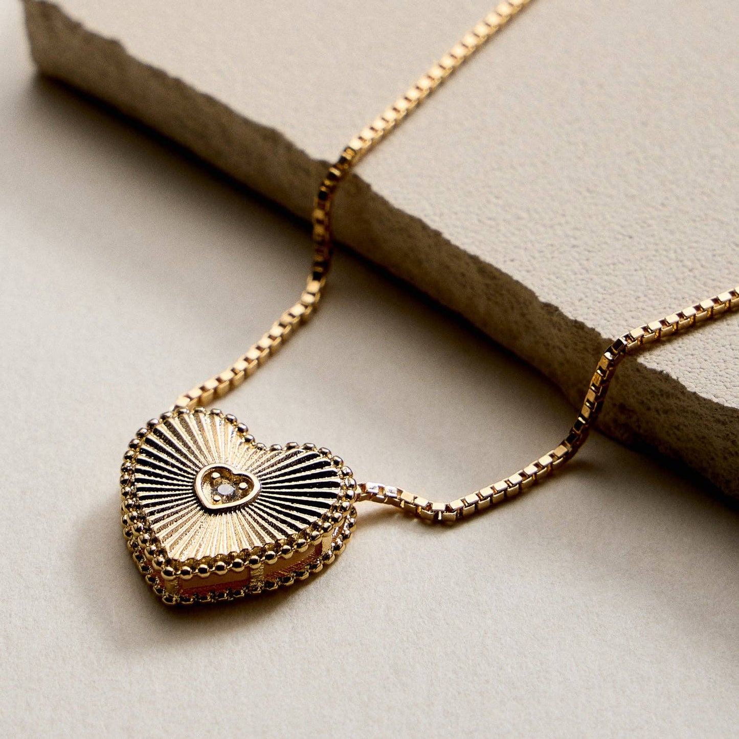Gold Filled Heart Locket Necklace with Cubic Zirconia Accent: GD / ONE