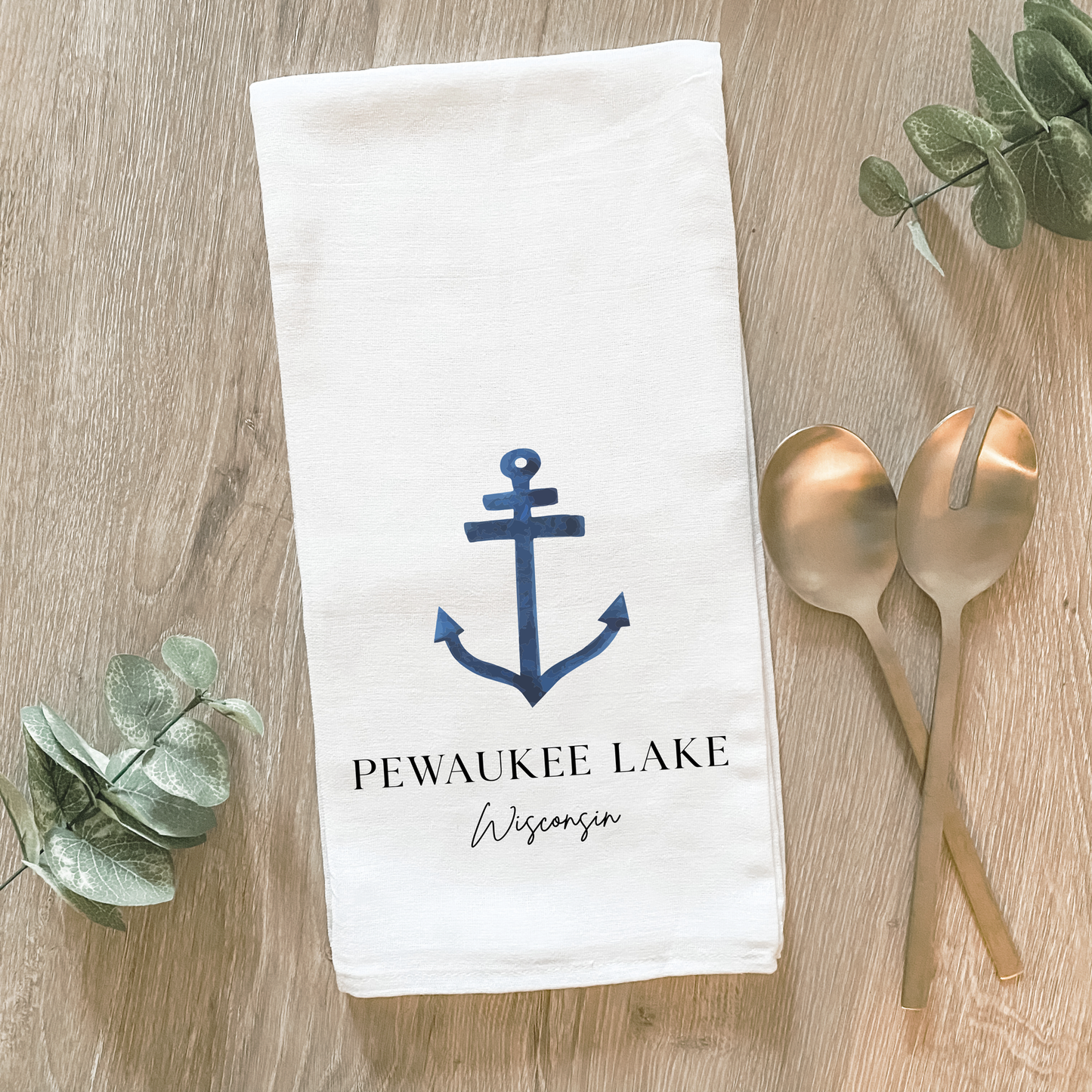Custom Lake With Anchor - Cotton Tea Towel