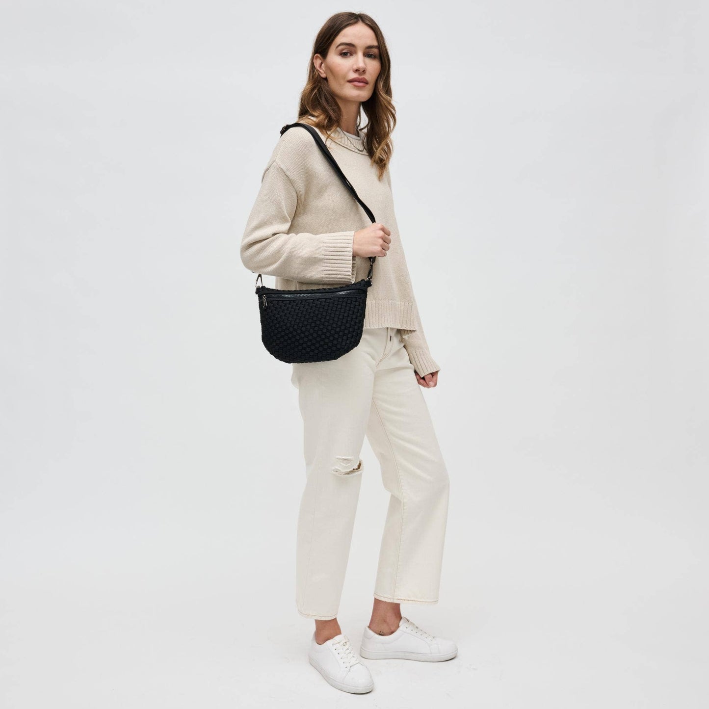 Ethereal - Woven Neoprene Crossbody: Black Nude