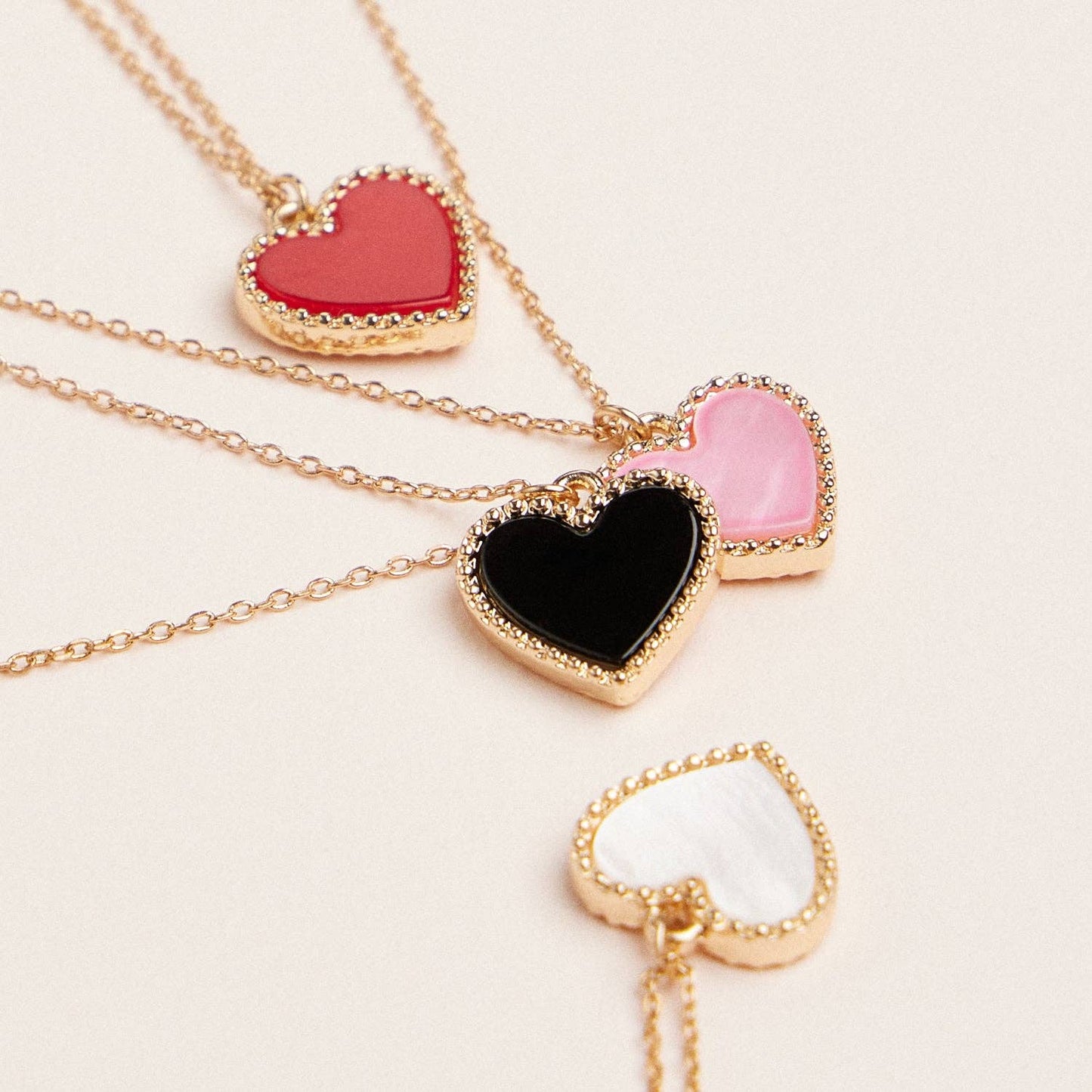 Gold Heart Pendant Necklace with Enamel and Crystal Charm: Red