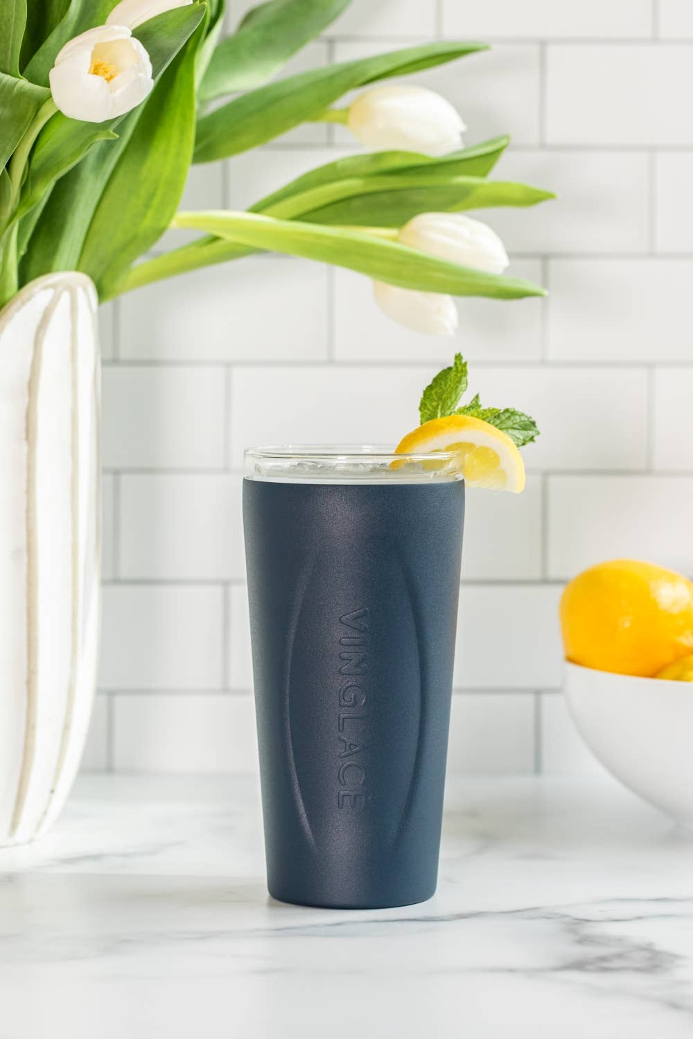 Navy Glass Lined Tumbler 14 oz.