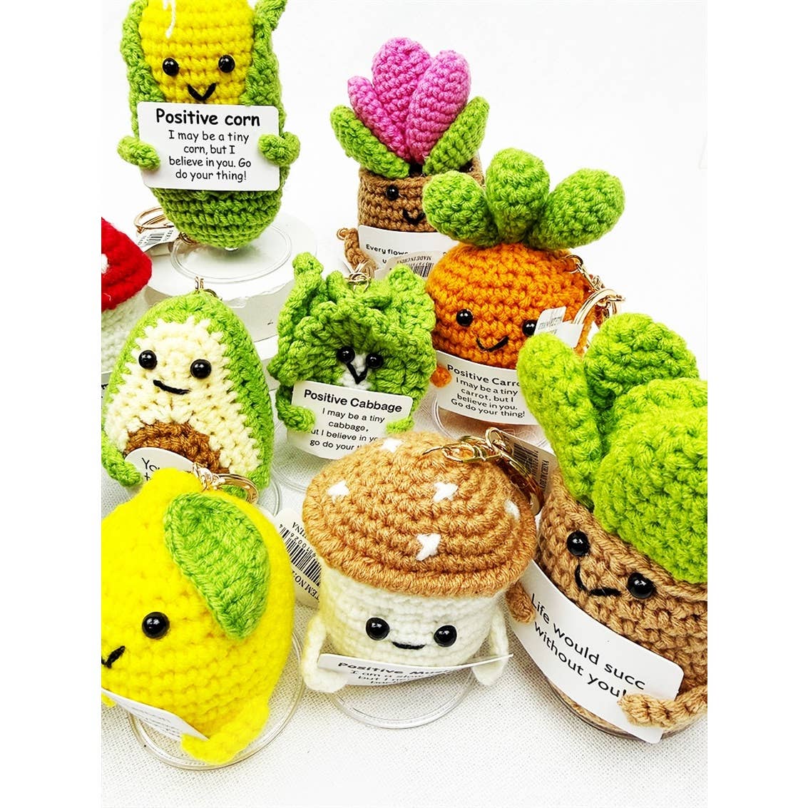 Positive Vegi and Plant Crochet Keychain : ASSORTED COLOR / ONE(12)