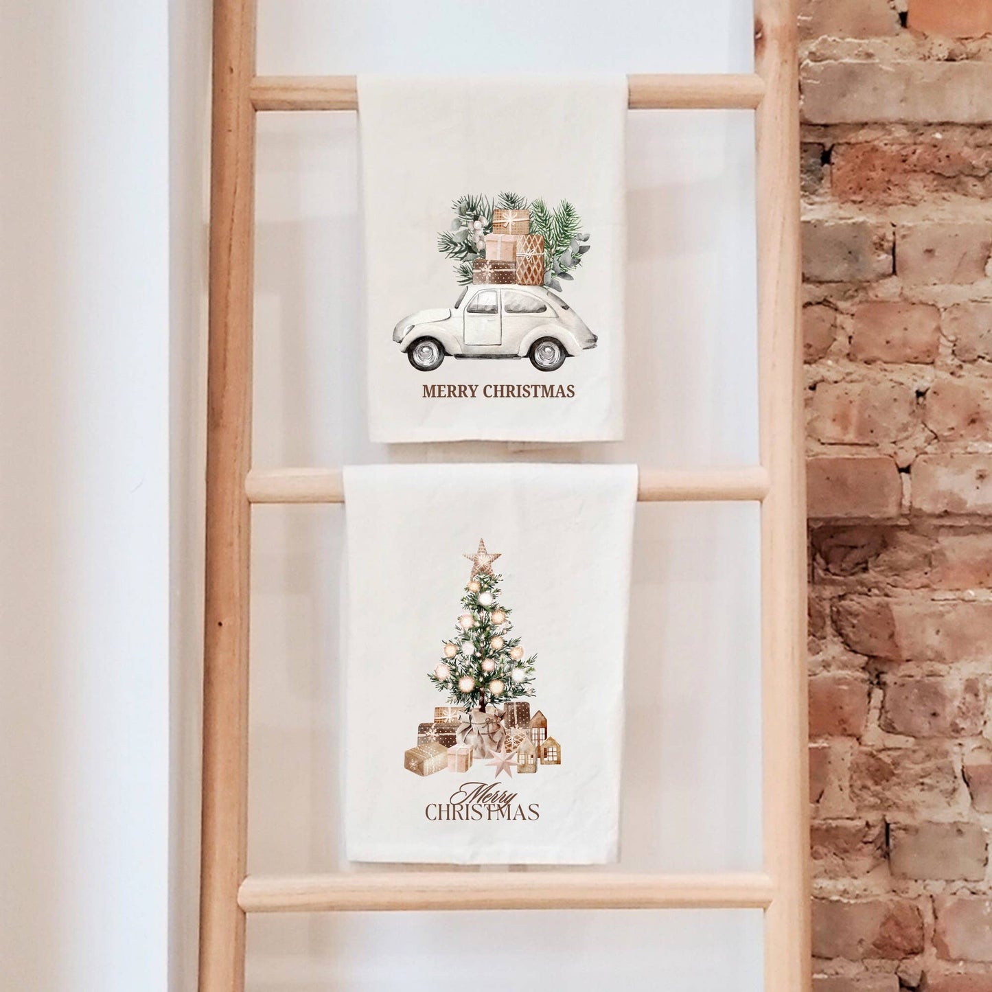 Handmade Cotton Tea Towel - Festive Christmas : 2. CHRISTMAS TREE