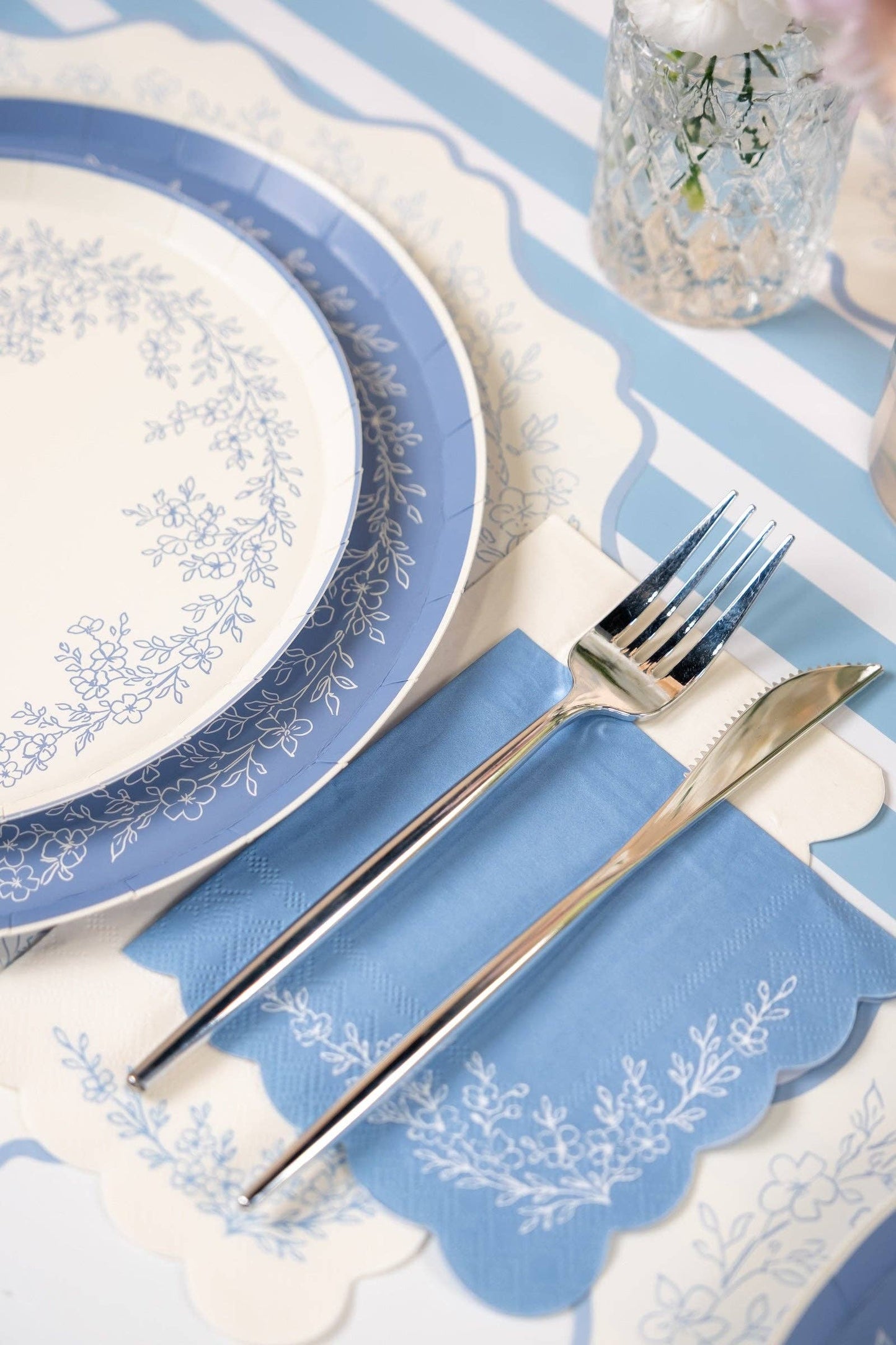 Floral Elegance Blue Beverage Napkins- Pre Order Ships January 20th