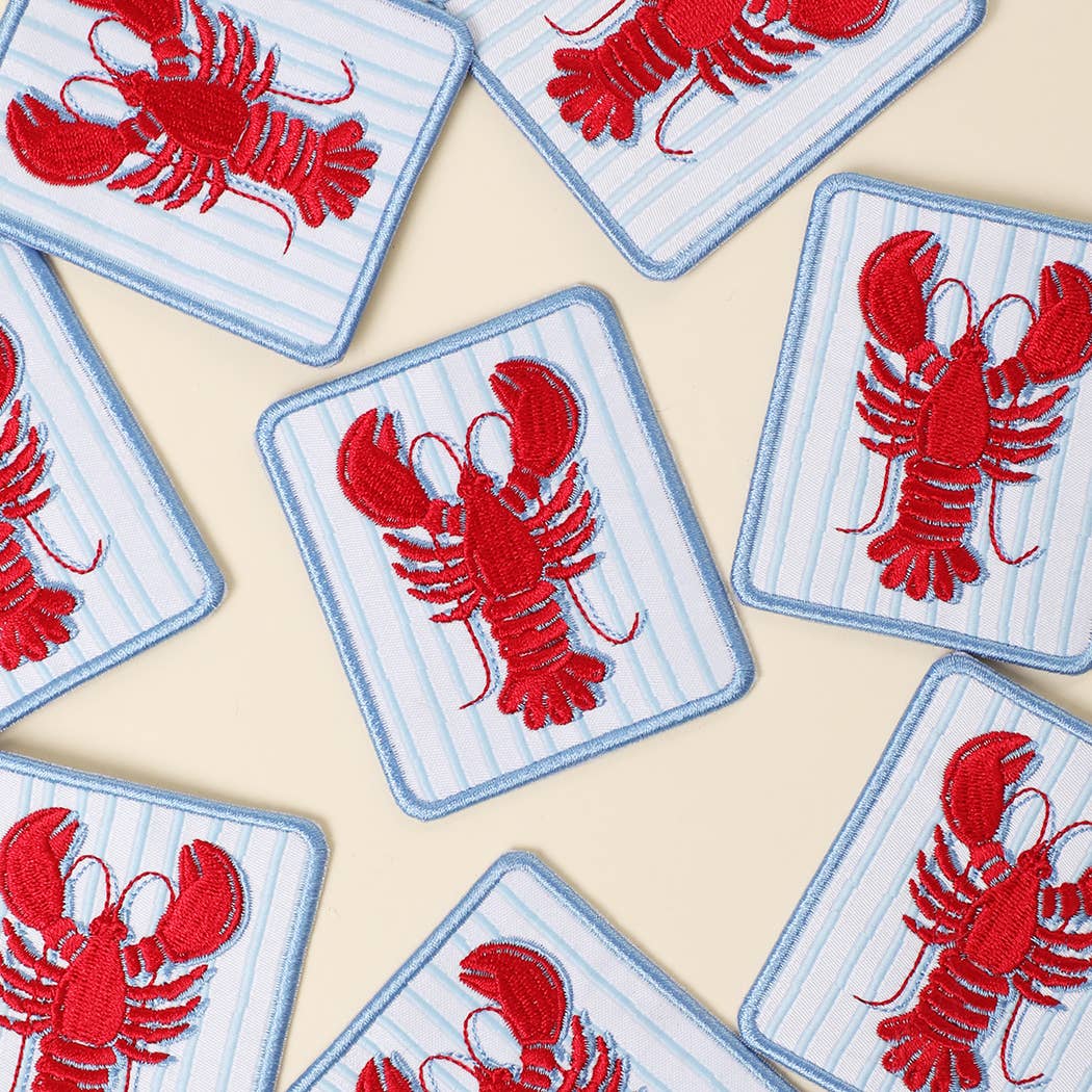 LOBSTER Embroidered Heat Press Style Patch: LT BLUE / ONE SIZE