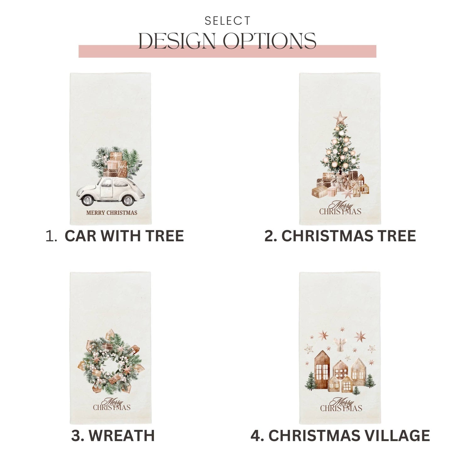 Handmade Cotton Tea Towel - Festive Christmas : 1. CAR WITH TREE