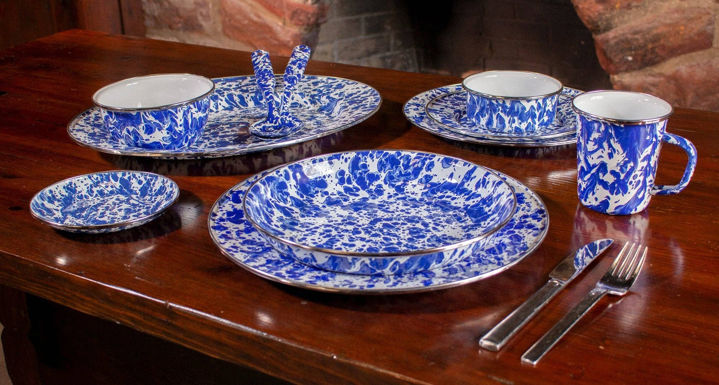 Golden Rabbit Enamelware Swirl Serving Bowl: Cobalt Swirl