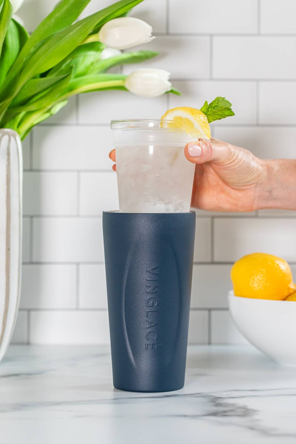 Navy Glass Lined Tumbler 14 oz.