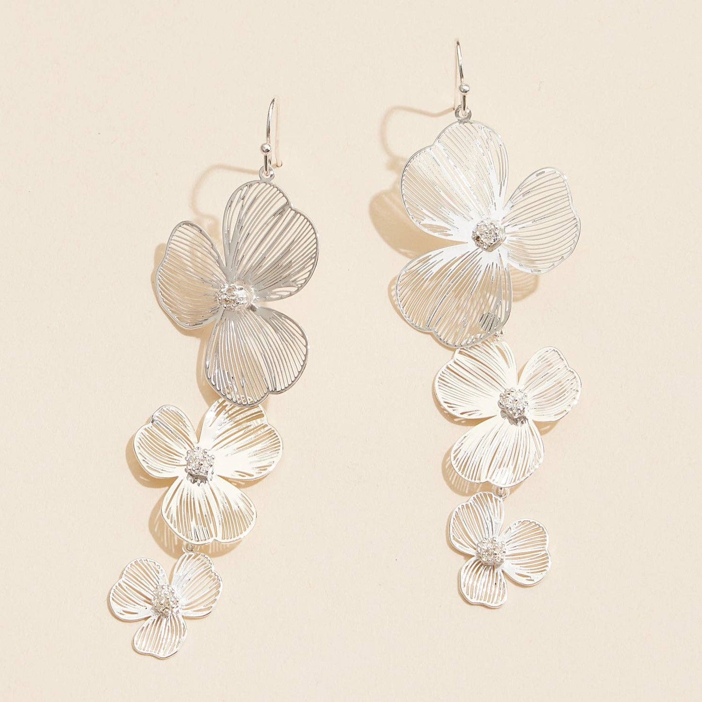 Delicate Laser Cut 3D Floral Filigree Drop Earrings: Gold / One / 4SE31194