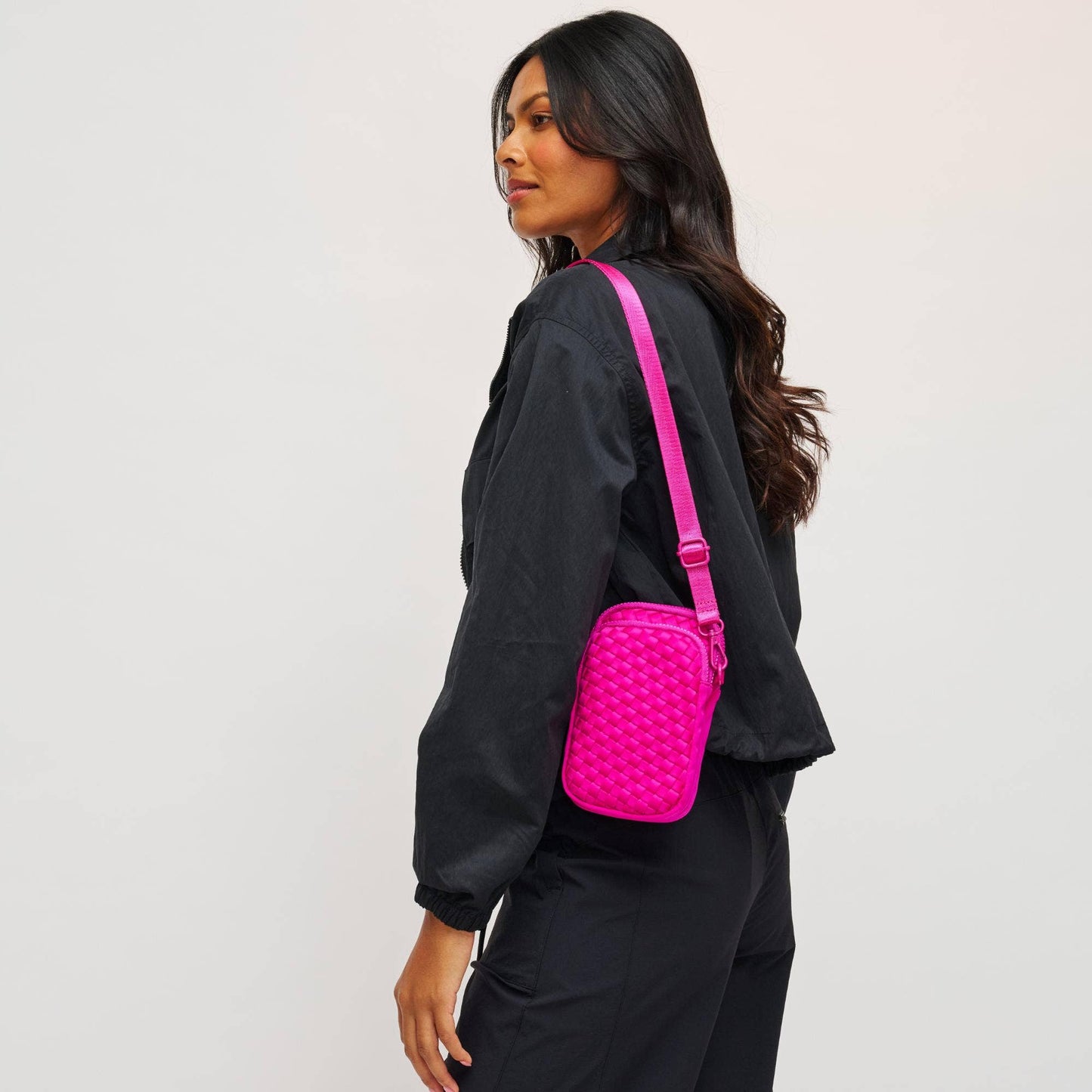 Divide & Conquer Woven Neoprene Crossbody: Fuchsia