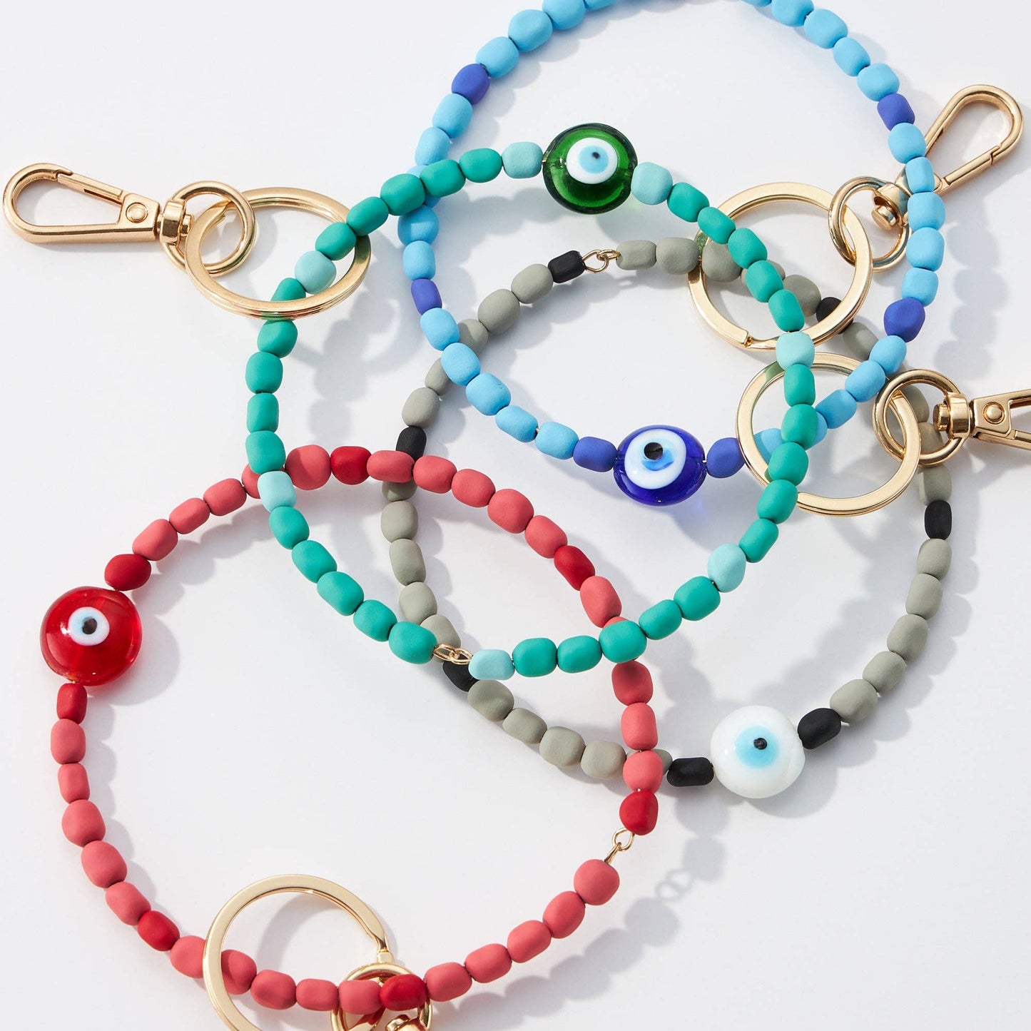 Evil Eye Silicone Coated Wristlet Keychains: PINK