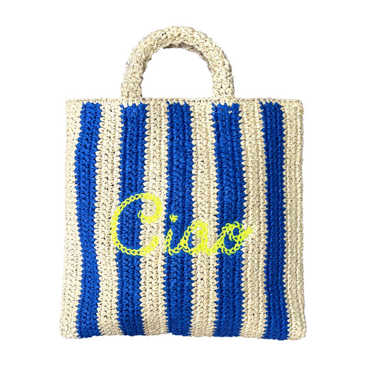 Ciao Neon Embroidered Straw Beach Bag