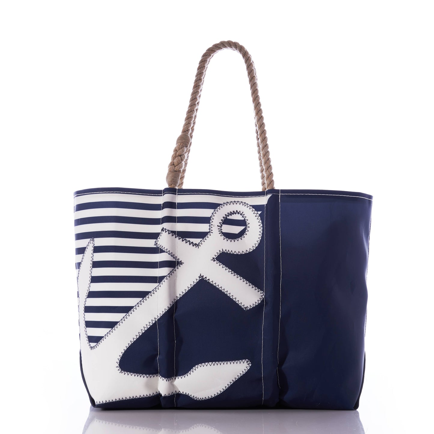 Breton Stripe White Anchor Large Tote