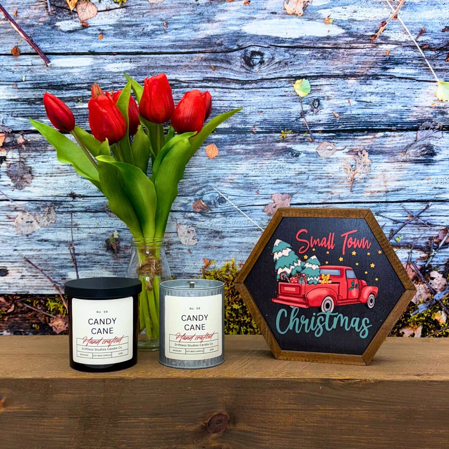 Candy Cane Farmhouse Holiday Candles - Christmas Decor