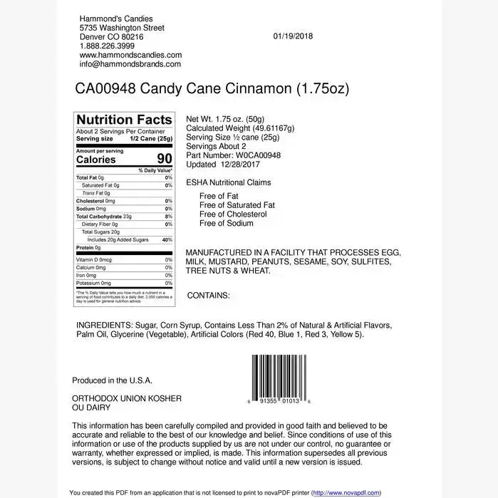 Hand-Spun Jumbo Candy Cane - 4-Flavor Assortment - 1.75 oz