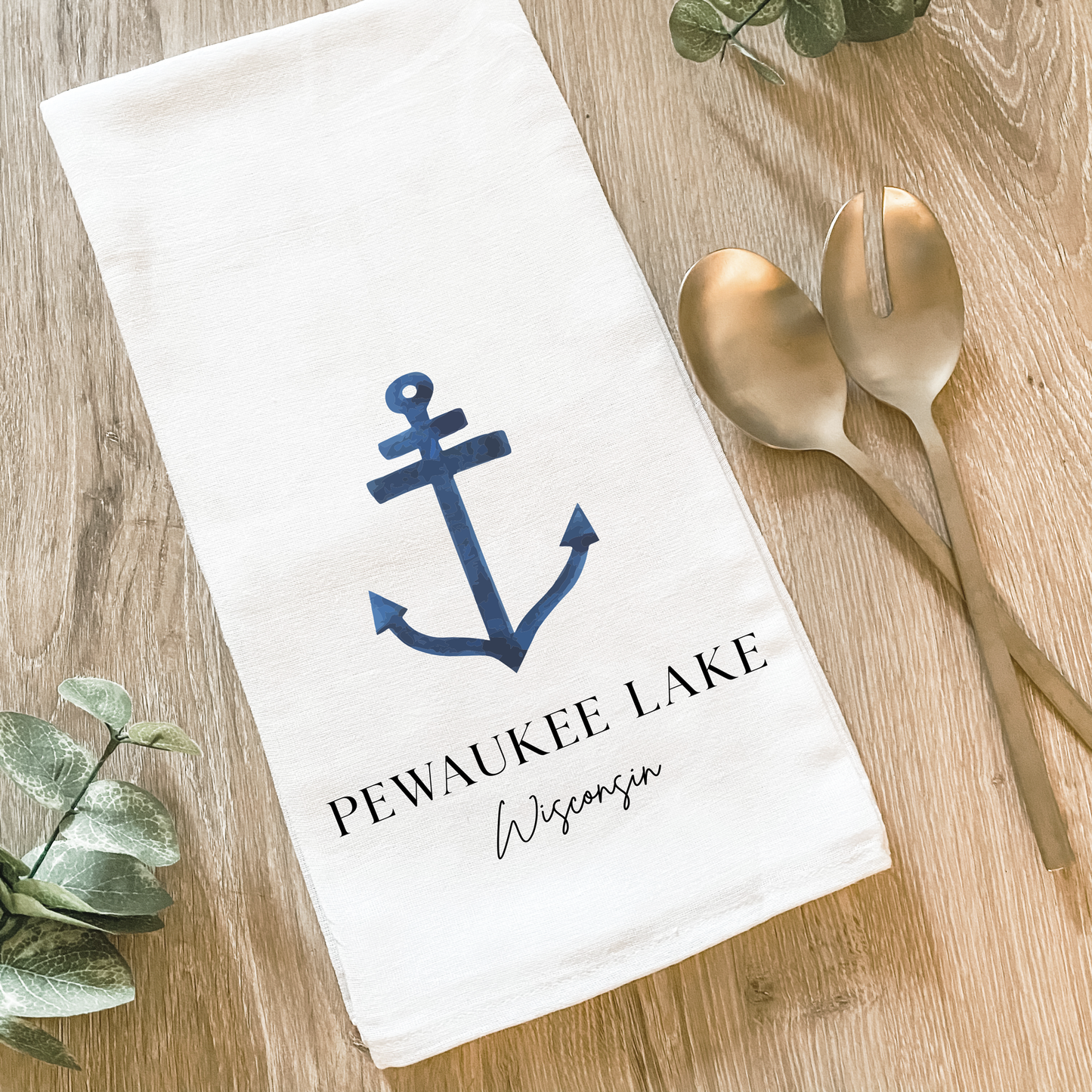 Custom Lake With Anchor - Cotton Tea Towel