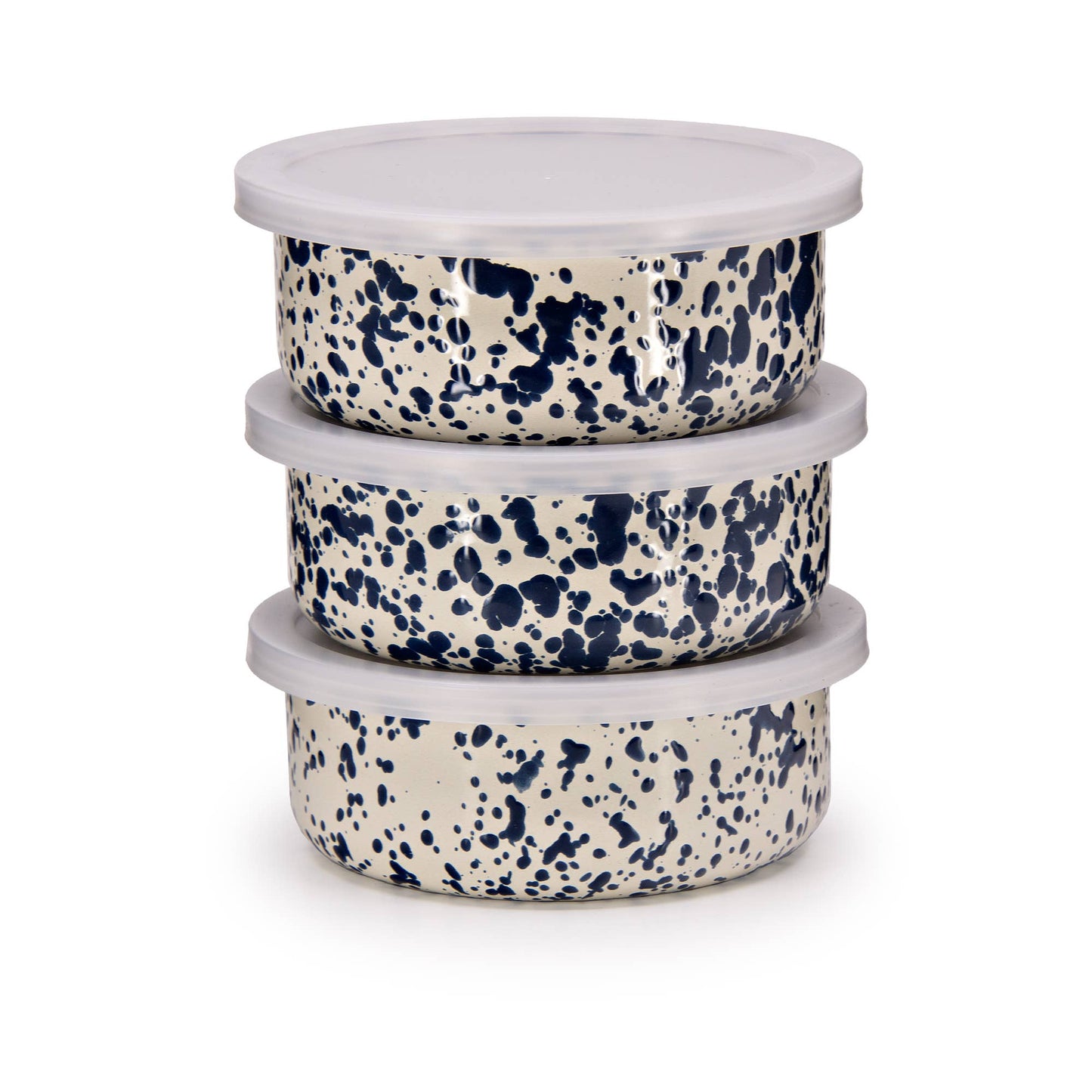 Splatter Enamelware 3-pc Storage Bowl Set: Burgundy & Cream