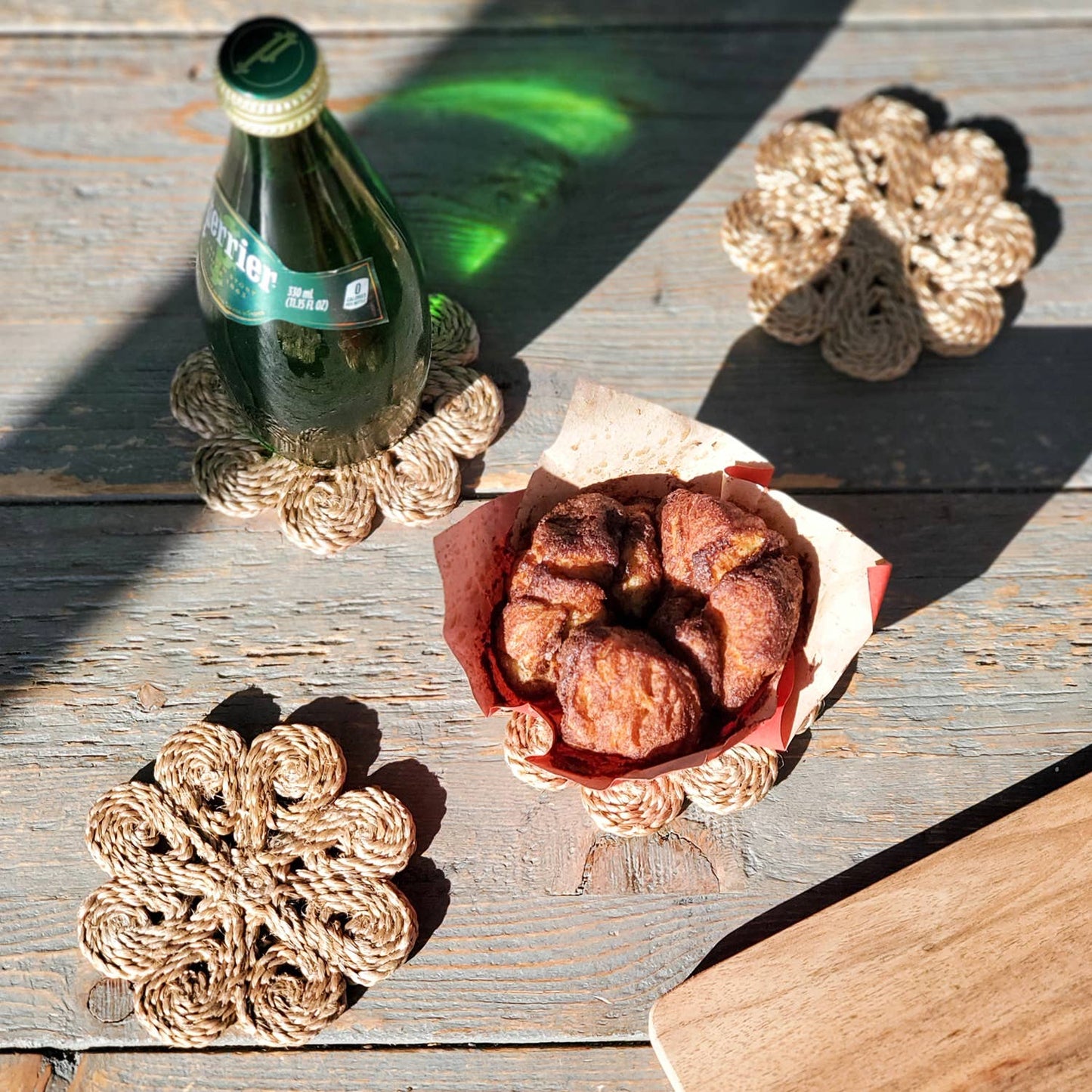 Handwoven Jute Flower Drink Coaster - Set of 4