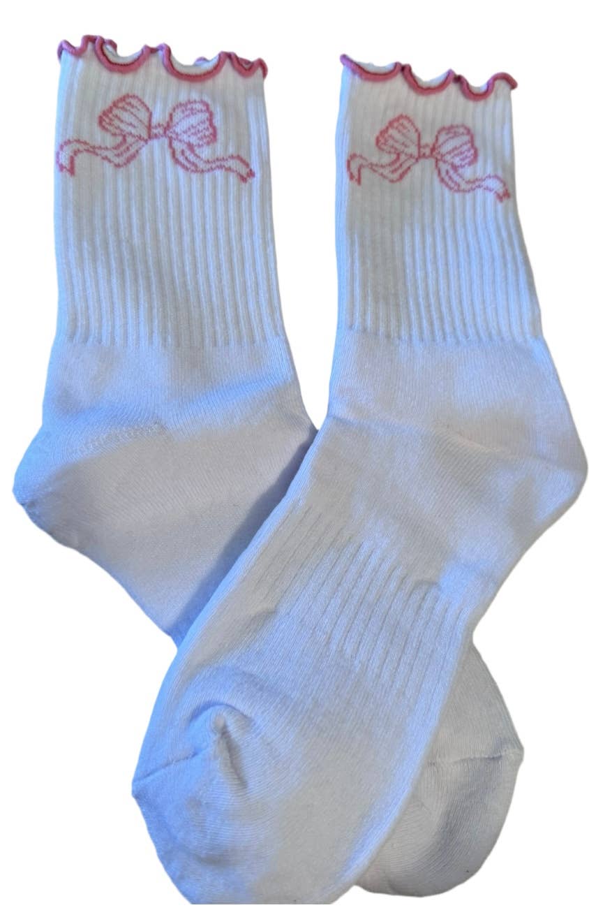 Embroidered lettuce, edge bow socks: Pink