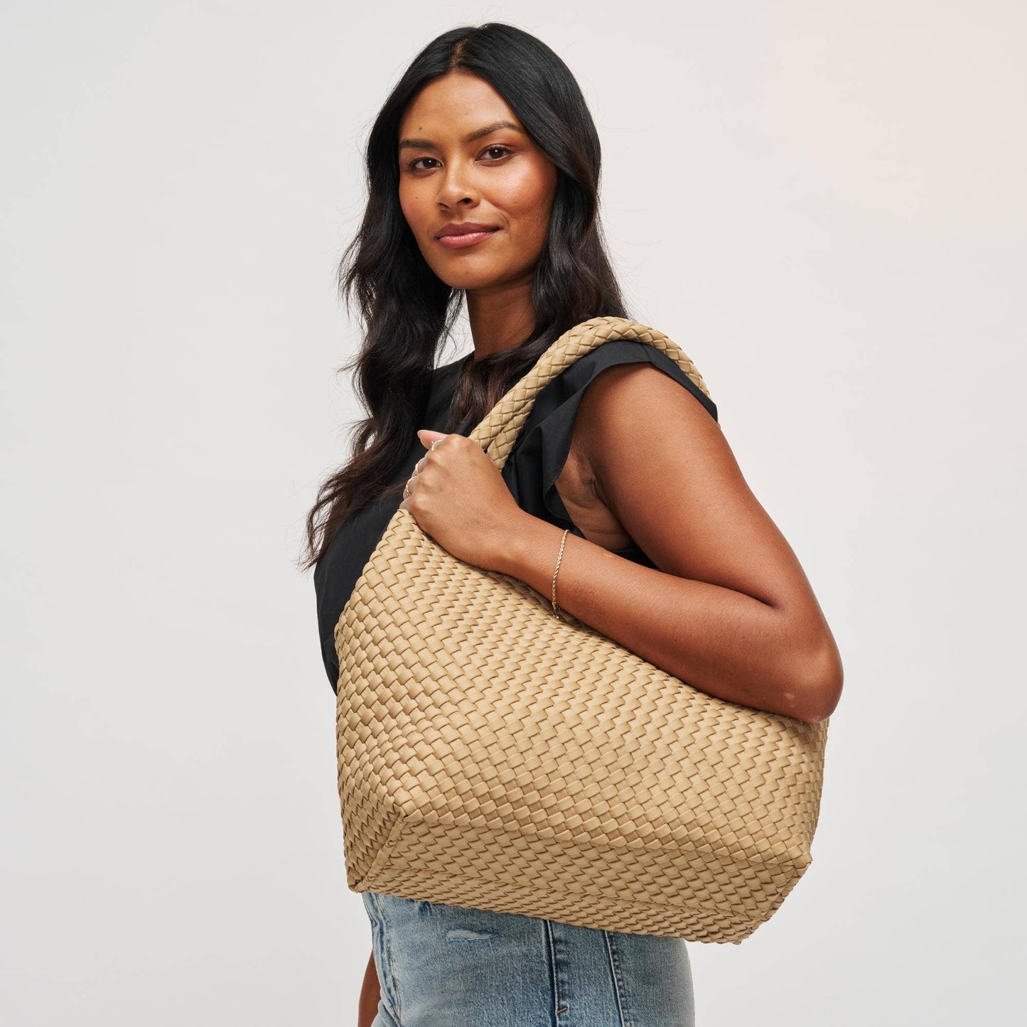 Sky's The Limit Medium Woven Neoprene Tote: Black
