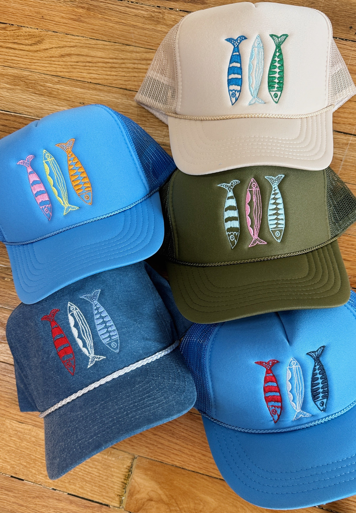 Sardine Hat: Red + tan canvas hat | red white + blue thread