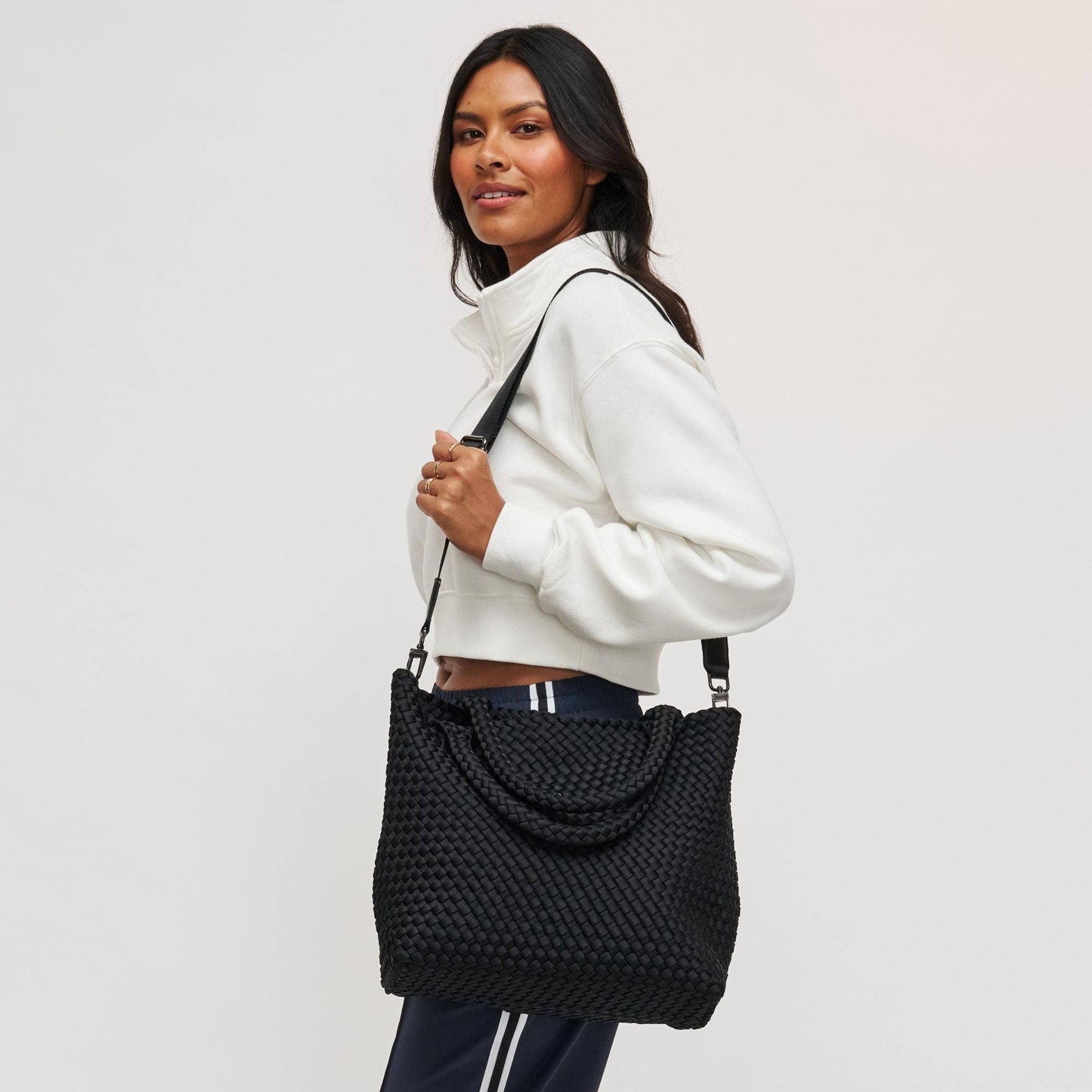 Sky's The Limit Medium Woven Neoprene Tote: Cream